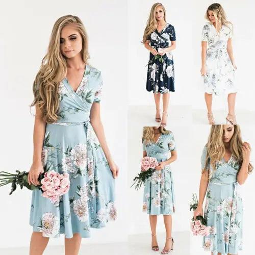 Bohemian Floral Chiffon Midi Dress for Women - Summer Vibes Sundress  ourlum.com   