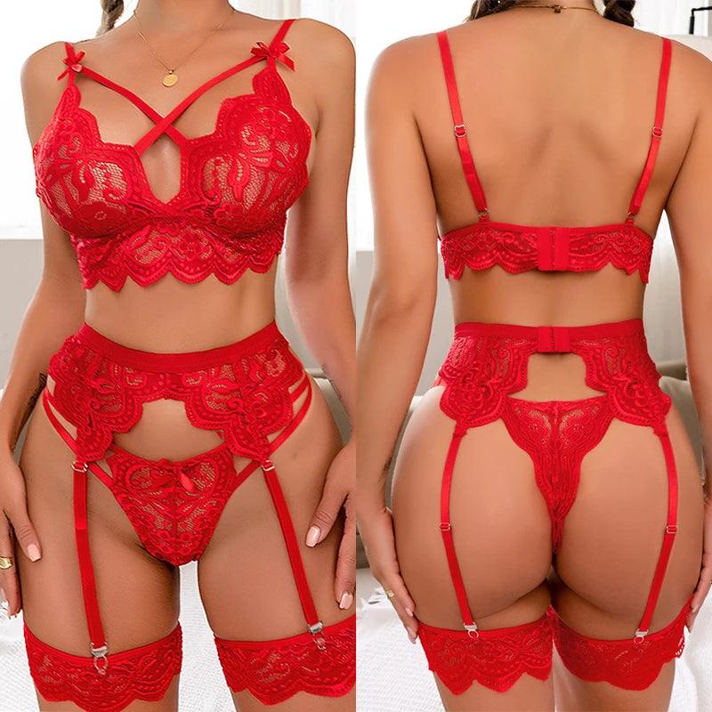 Seductive Floral Lace Lingerie Set with Wire-Free Support  ourlum.com   