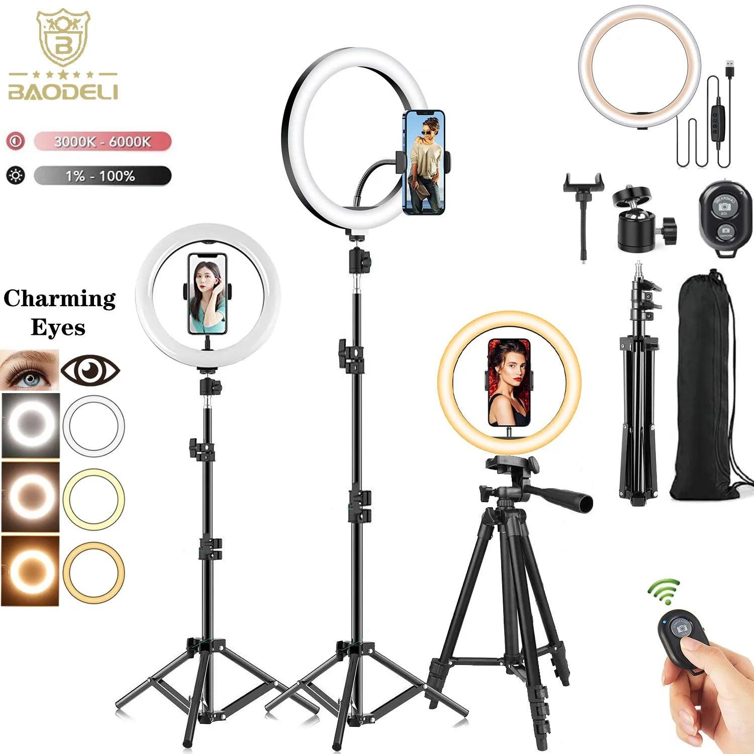 LED Ring Light with Phone Stand Tripod - Dimmable Fill Light for Photography, Video, and Streaming  ourlum.com   