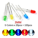 LED Diodes Assorted Kit - White, Green, Red, Blue, Yellow - 100/500 PCS  ourlum.com 5colour 3mm  100pcs  