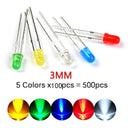 LED Diodes Assorted Kit - White, Green, Red, Blue, Yellow - 100/500 PCS  ourlum.com 5colour 3mm  500pcs  