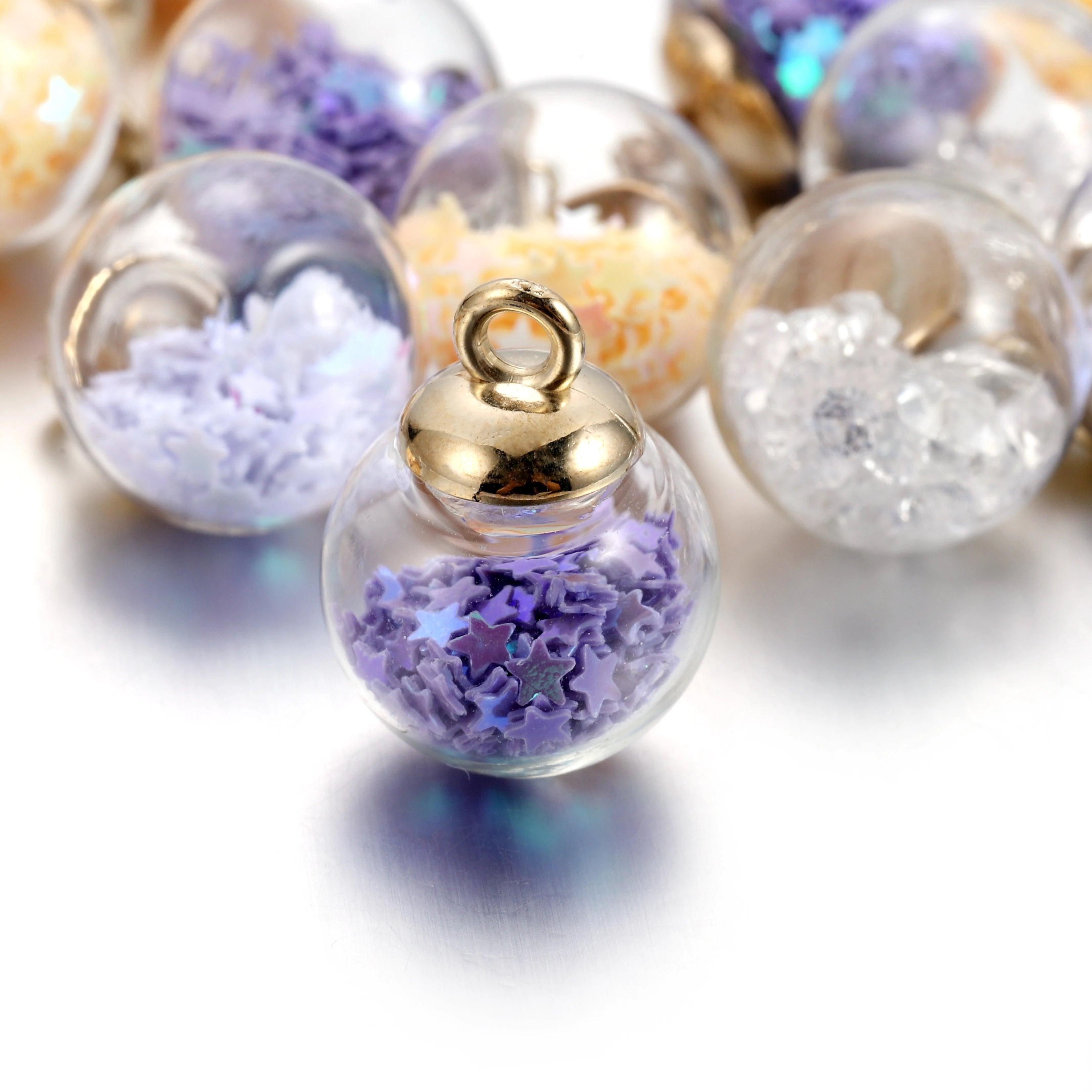 Whimsical Star Sequins Glass Ball Pendants Set for DIY Jewelry Making  ourlum.com   