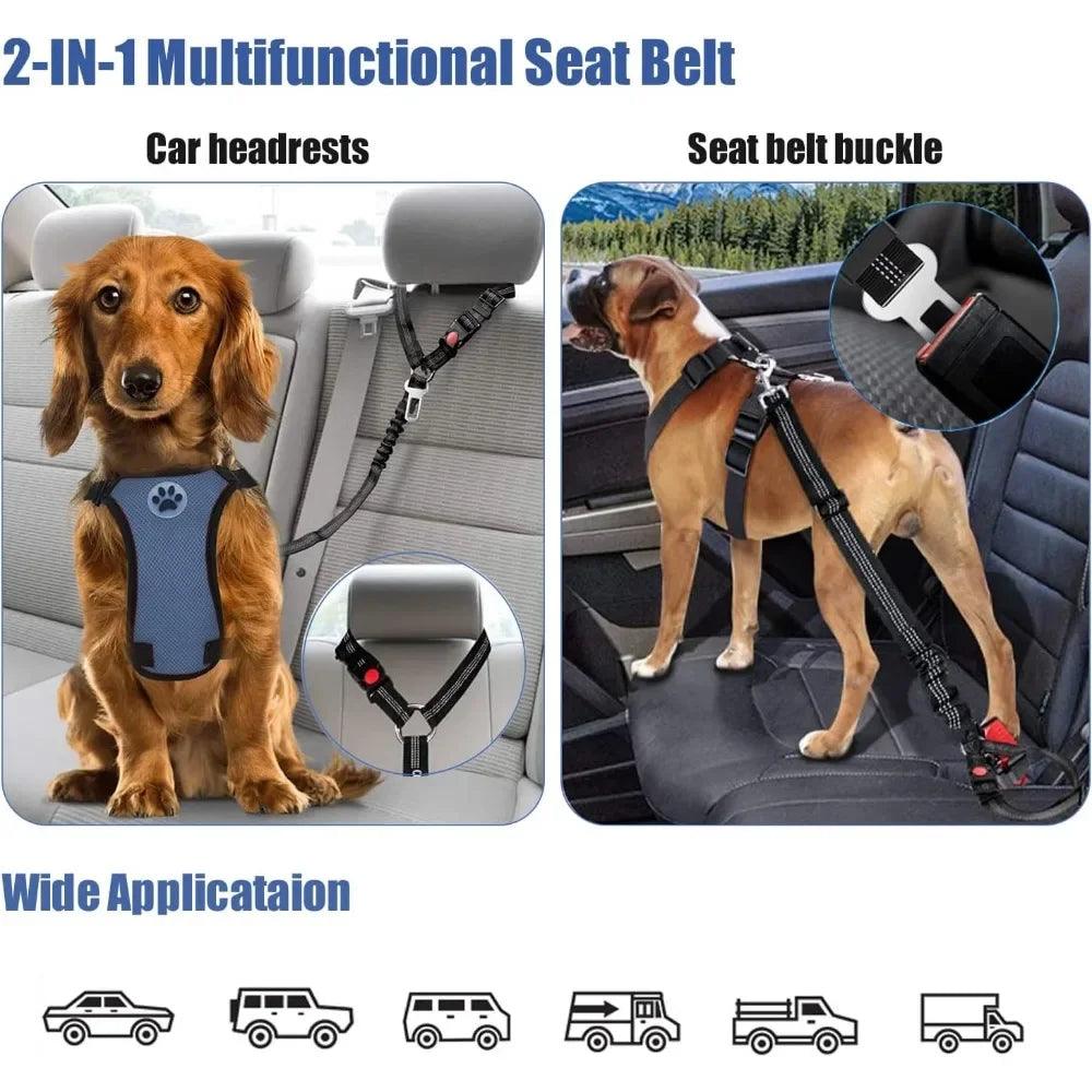 Enhanced Safety 2-in-1 Dog Car Seatbelt with Reflective Adjustable Restraint for Dogs  ourlum.com   