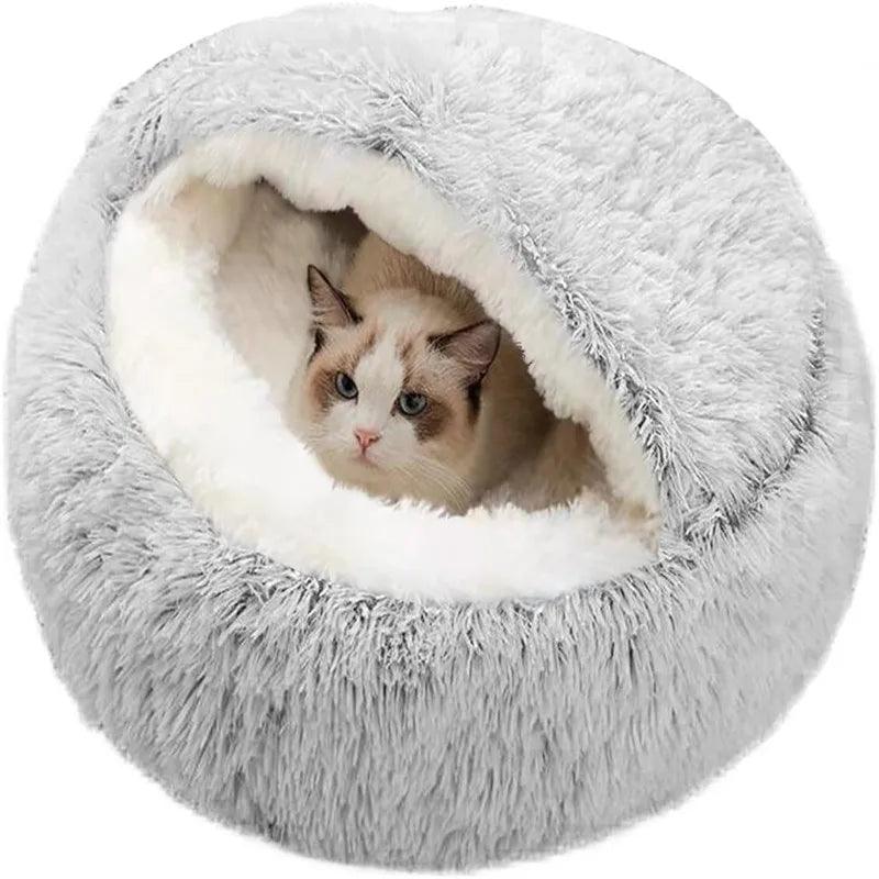 Luxurious 2-In-1 Round Plush Pet Bed for Dogs and Cats, Soft Long Plush Nest with Warming Function  ourlum.com   