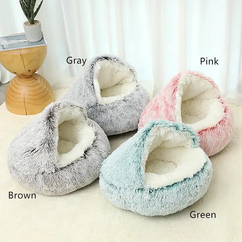 Luxurious 2-In-1 Round Plush Pet Bed for Dogs and Cats, Soft Long Plush Nest with Warming Function  ourlum.com   