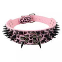 Sharp Spikes Studded Leather Dog Collar for Medium to Large Dogs - Adjustable and Edgy  ourlum.com Pink Black Spike S 