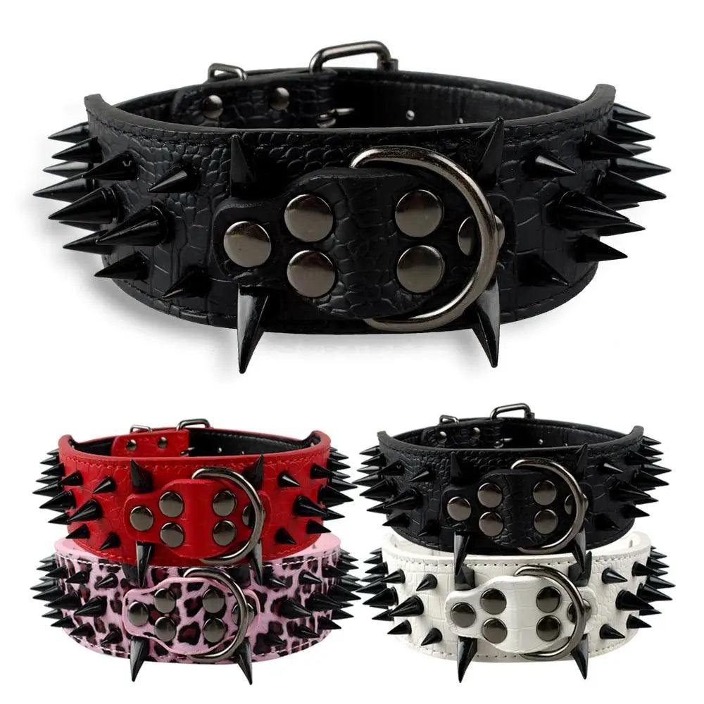 Sharp Spikes Studded Leather Dog Collar for Medium to Large Dogs - Adjustable and Edgy  ourlum.com   