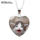 Cartoon Cats Pattern Heart Glass Dome Necklace - Cute Handmade Animal Jewelry  ourlum.com   