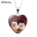 Cartoon Cats Pattern Heart Glass Dome Necklace - Cute Handmade Animal Jewelry  ourlum.com 2  