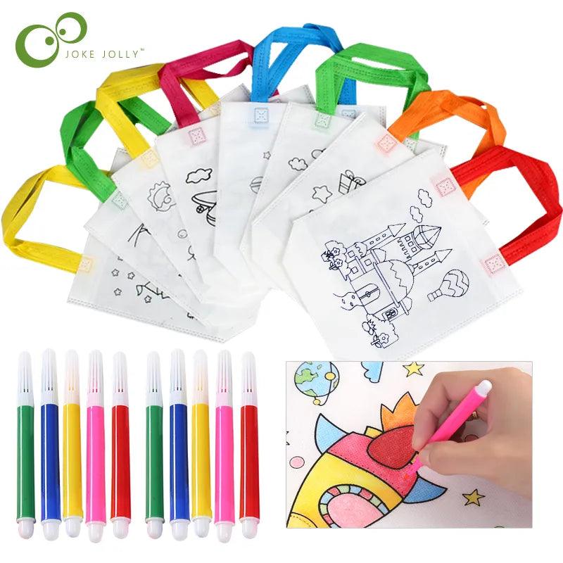 Creative DIY Graffiti Bag Set with Coloring Markers for Kids - Handmade Non-Woven Bags for Arts and Crafts  ourlum.com   