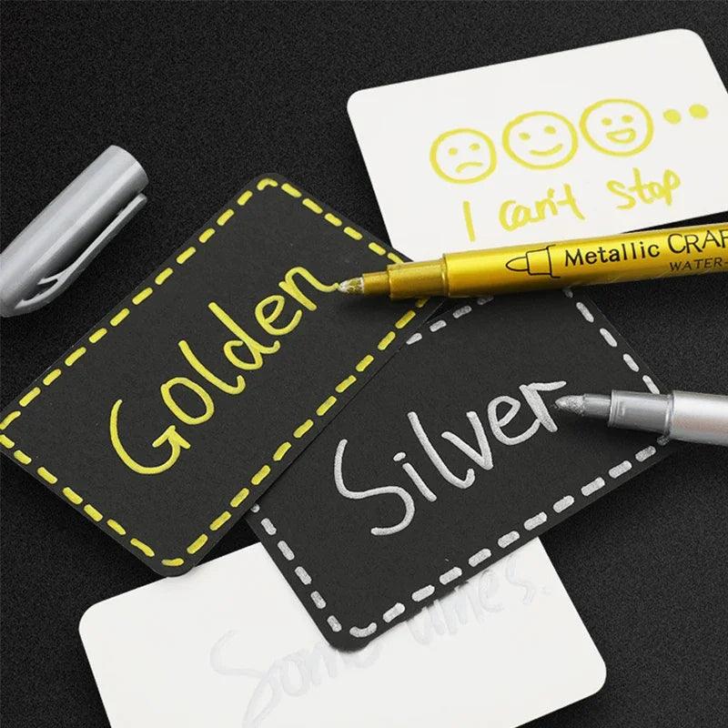 Metallic Gold and Silver Brush Marker Pens Set for Manga Crafts and Scrapbooking  ourlum.com   
