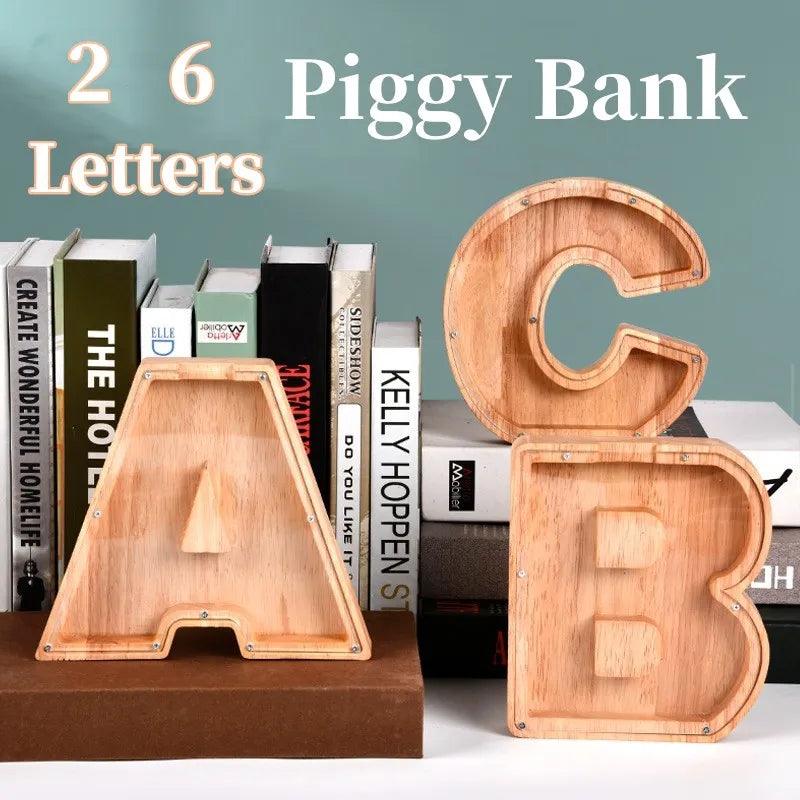 26 English Letters Wooden Coin Bank with Transparent Glass Window - Educational Piggy Bank for Kids and Adults  ourlum.com   