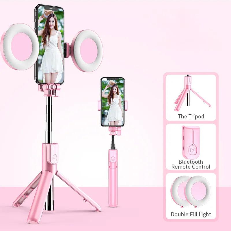 Wireless Selfie Stick with LED Ring Light and Tripod for iPhone 15 14 13  ourlum.com   
