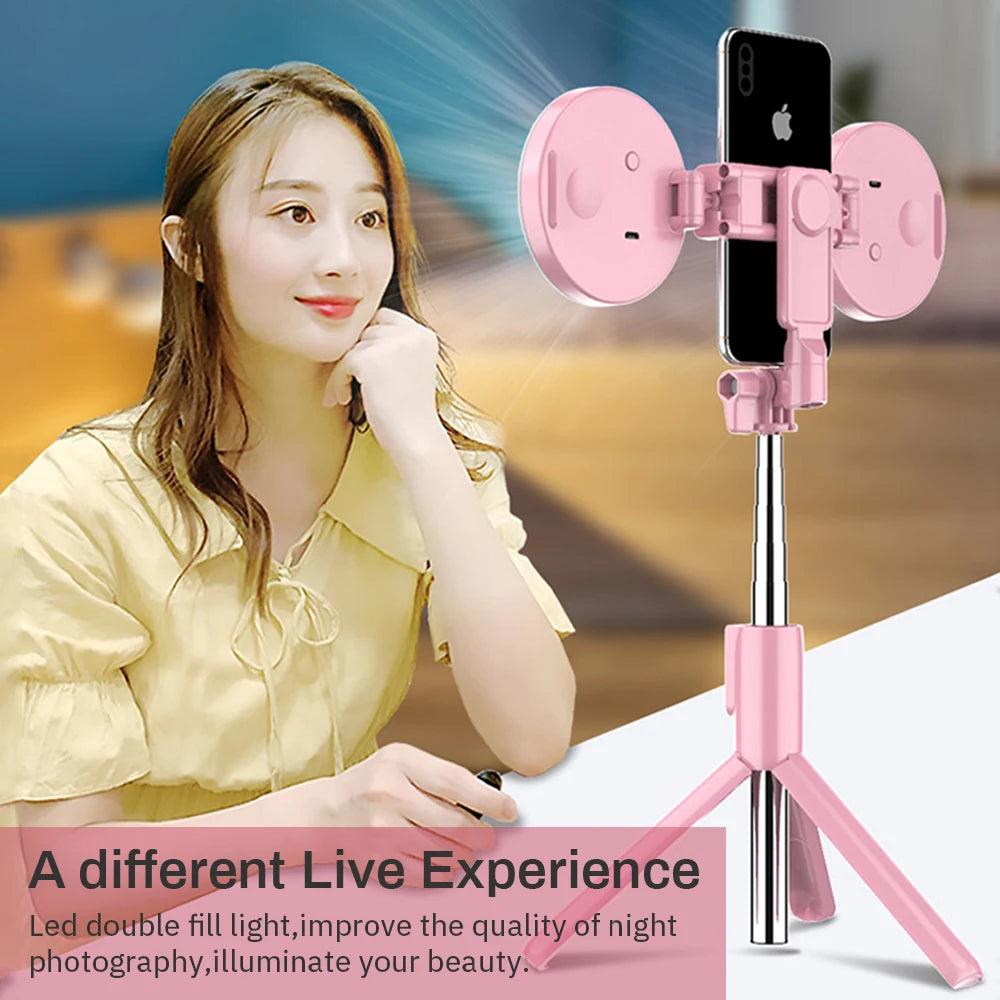 Wireless Selfie Stick with LED Ring Light and Tripod for iPhone 15 14 13  ourlum.com   