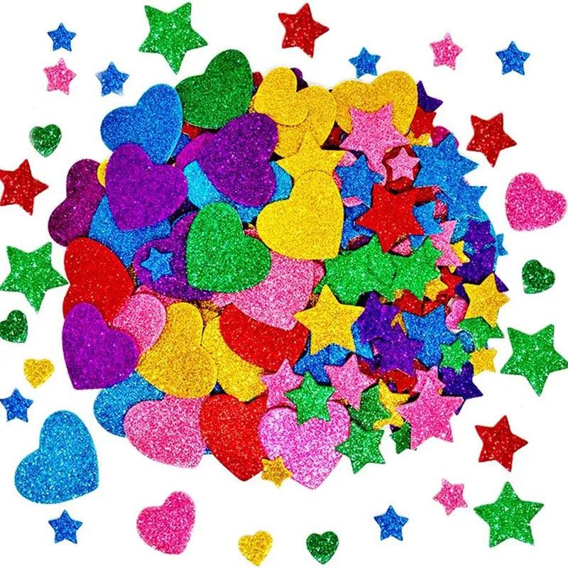 Colorful Glitter Foam Stickers Set with Stars, Hearts - Craft Supplies for Kids and Adults  ourlum.com   