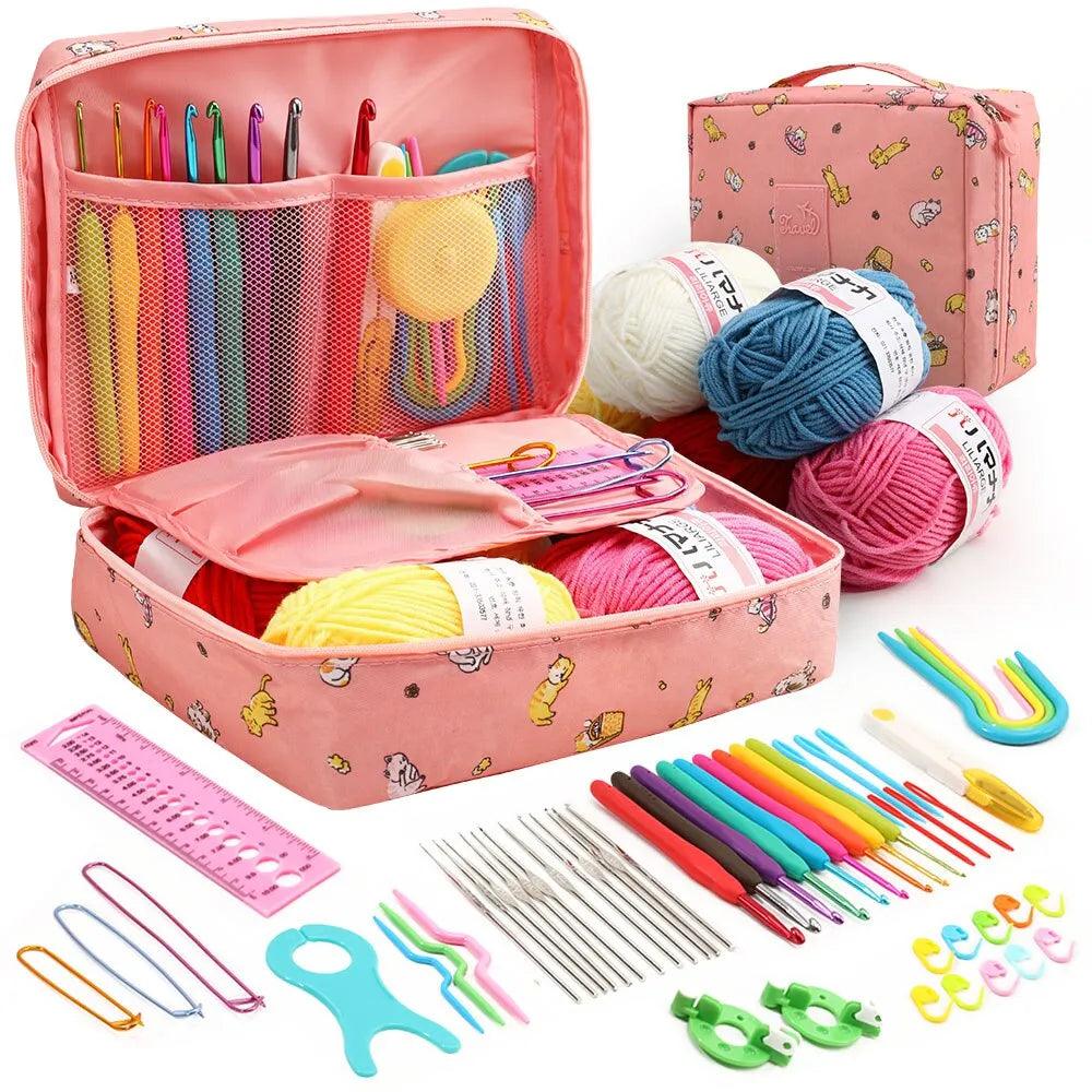 53-Piece Crochet Starter Kit with Multi-Color Storage Organizer - Portable DIY Knitting Tools  ourlum.com   