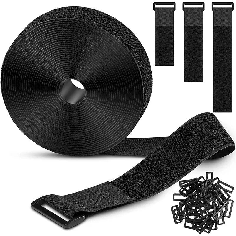 Adjustable Nylon Hook and Loop Straps Bundle Kit with Metal Buckles - 5M Cut-to-Length Cord Organizer  ourlum.com   