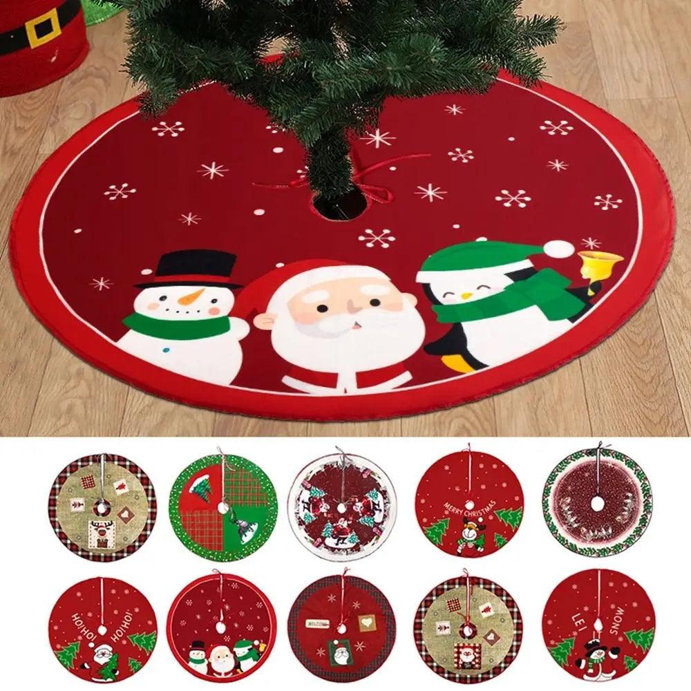 Whimsical 62CM Christmas Tree Skirt with Elk/Santa Prints - Festive Home Decor for Xmas Cheer  ourlum.com   