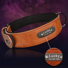 Leather Dog Collar with Engraved ID Tag: Stylish Personalized Pet Accessory - 8 Color Choices