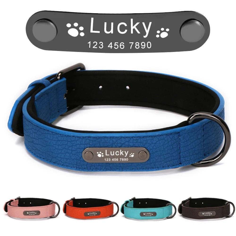 Personalized Leather Dog Collar with Engraved ID Tag - 8 Color Options  ourlum.com   