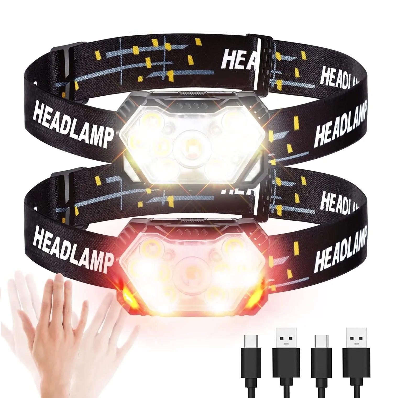 Super Bright 9 LED Rechargeable Headlamp with Motion Sensor - Outdoor Camping Fishing Work Flashlight  ourlum.com   