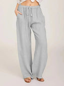 Women Cotton Linen Pants Summer and Autumn High Waist Wide-Leg Trousers