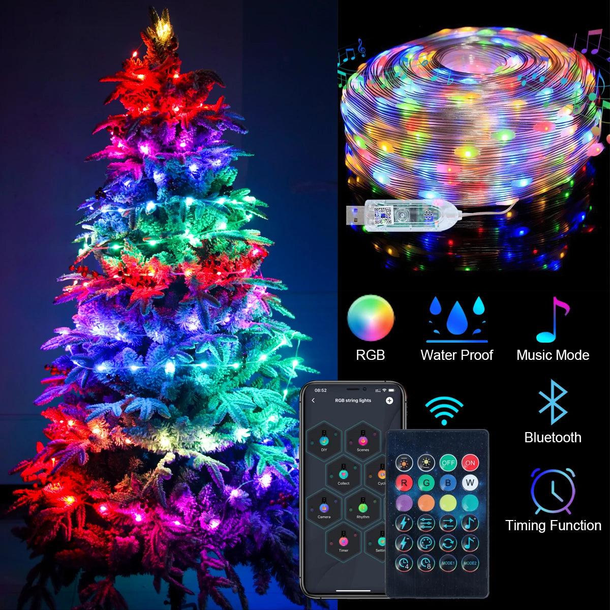 Christmas Smart Strip Light String - Bluetooth Connected USB Powered Waterproof Holiday Decor  ourlum.com   