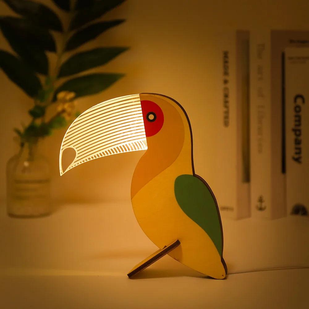 Animals LED Night Light | Wood Acrylic USB Lamp for Kids | Pelican Sirius Whale Toucan  ourlum.com   