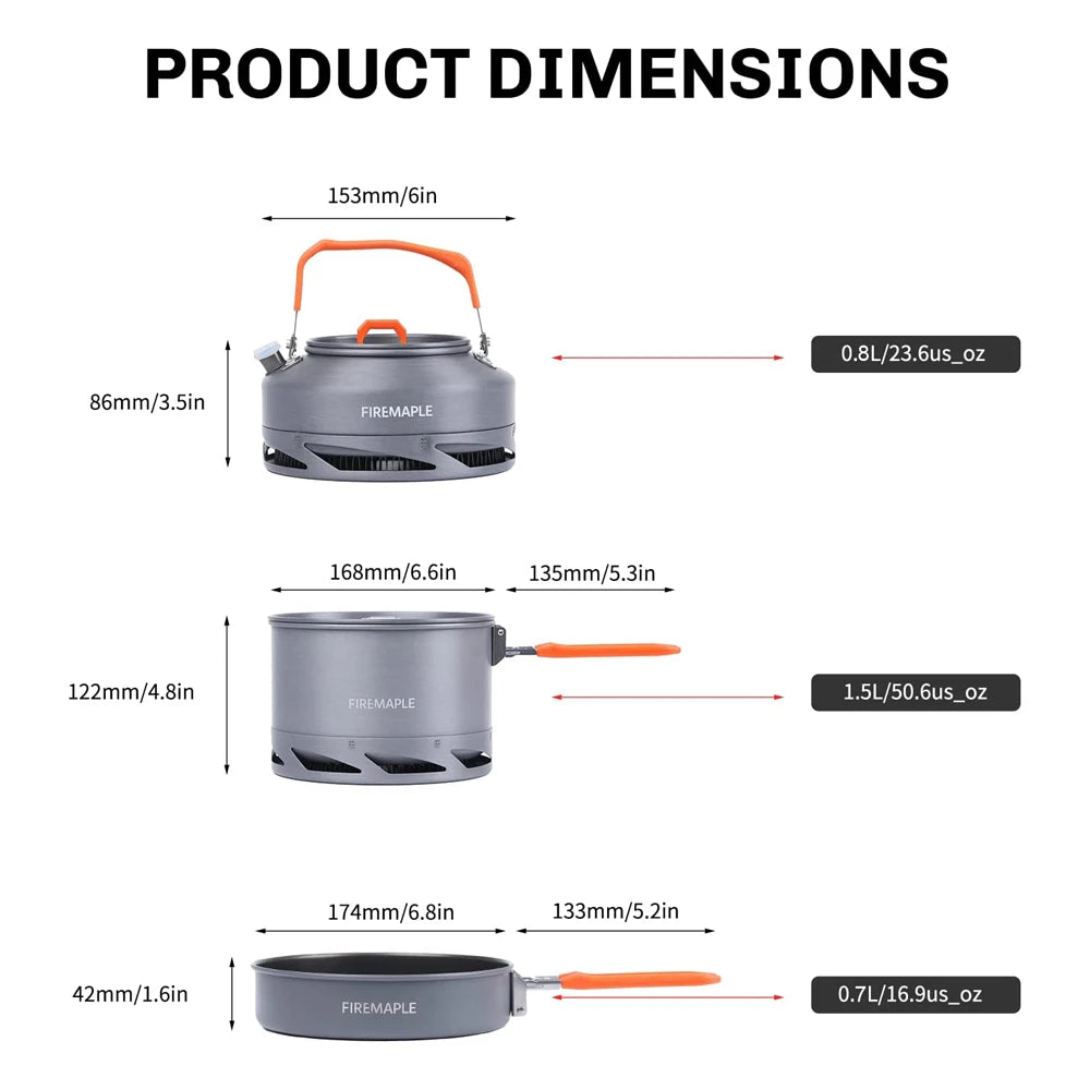 Compact Fire Maple Camping Cookware Set with Heat Exchanger Pot and Kettle for Hiking and Outdoor Cooking