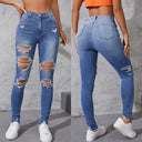 Women's Ripped Skinny Jeans High Stretch Slim Fit Denim