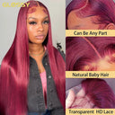 Luxury Burgundy Human Hair Lace Front Wig Bone Straight