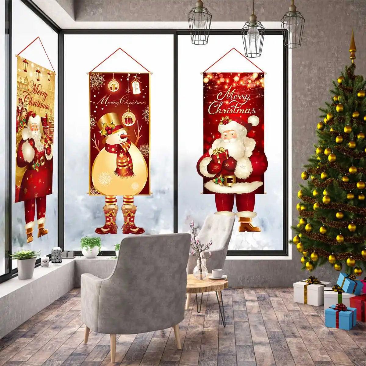 Christmas Hanging Flag Decor Set: Festive Navidad Kerst Noel Xmas Ornaments  ourlum.com   