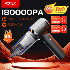 SZUK 180000PA Mini Car Vacuum Cleaner Powerful Cleaning Machine Handheld for Car Portable Wireless Cleaner Home Appliance