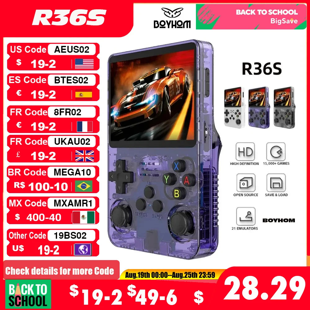 BOYHOM Open Source R36S Retro Handheld Game Console Linux System 3.5 Inch IPS Screen Portable Pocket Video Player 64GB Game gift