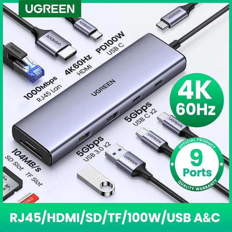 UGREEN USB C HUB 4K60Hz Type C to HDMI2.0 RJ45 PD 100W Adapter For Macbook iPad Pro Air M2 M1 Sumsang PC Accessories USB 3.0 HUB  OurLum.com   