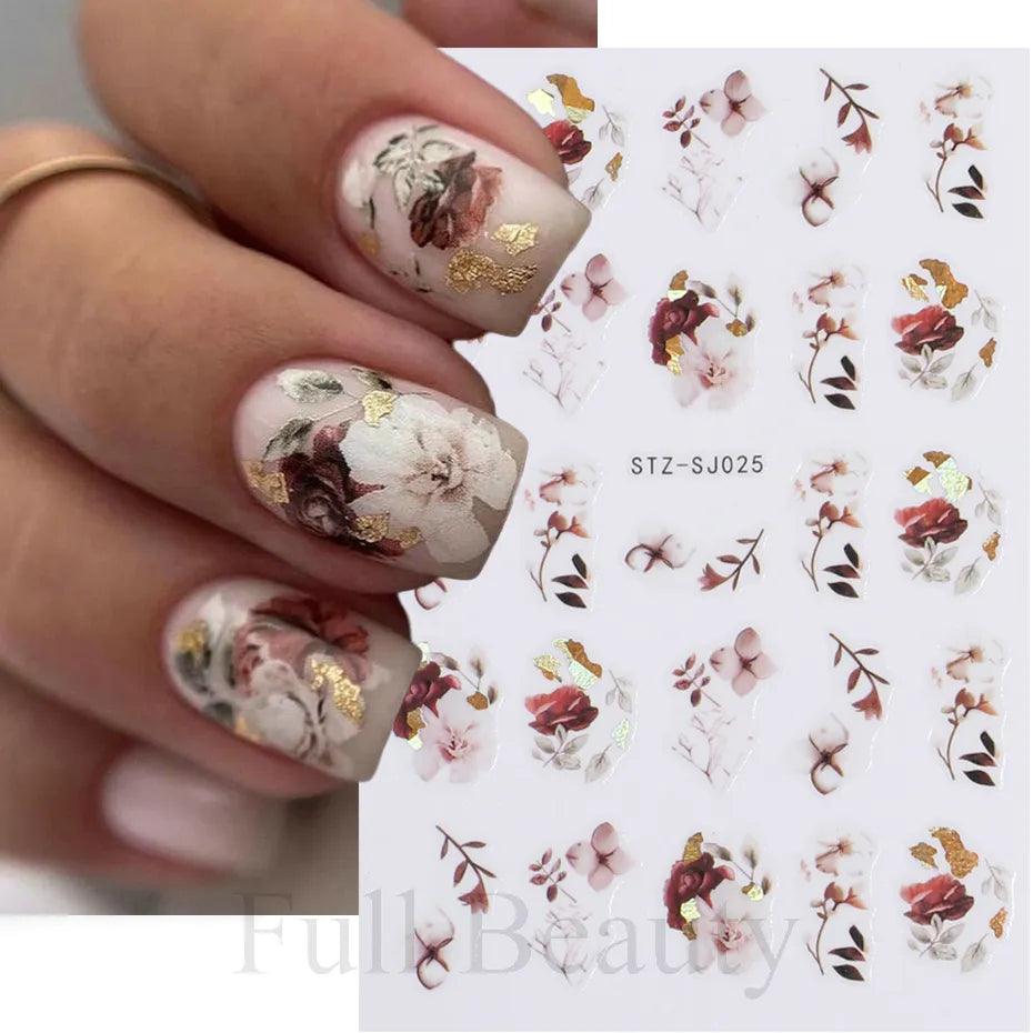 Autumn Splendor Nail Art Stickers: Gold Leaf & Floral Designs