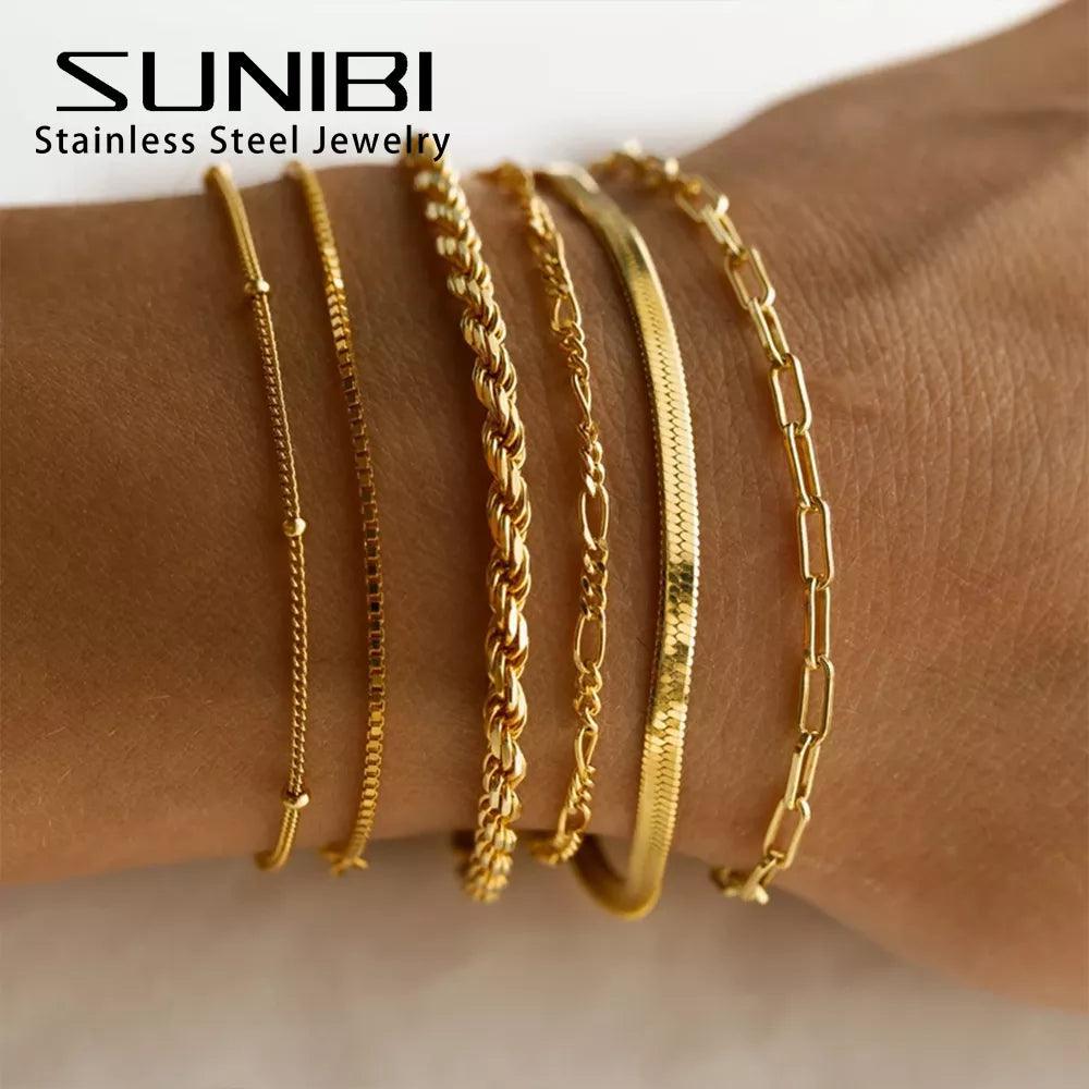 Elegant Gold Plated Stainless Steel Cuban Chain Bracelet for Women  ourlum.com   