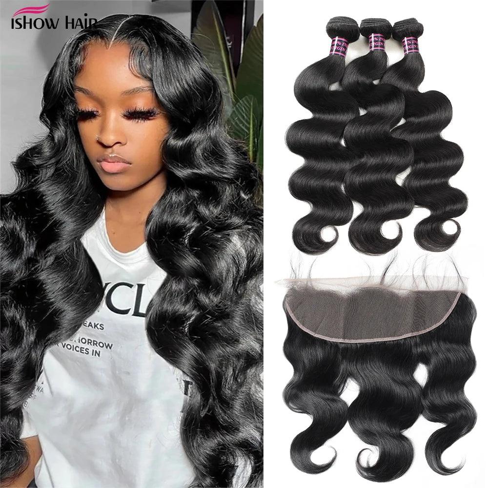 Luxurious Brazilian Body Wave Hair Bundle Set with Transparent Lace Frontal  ourlum.com CHINA 20 20 20 20 with 18 13" x 4"