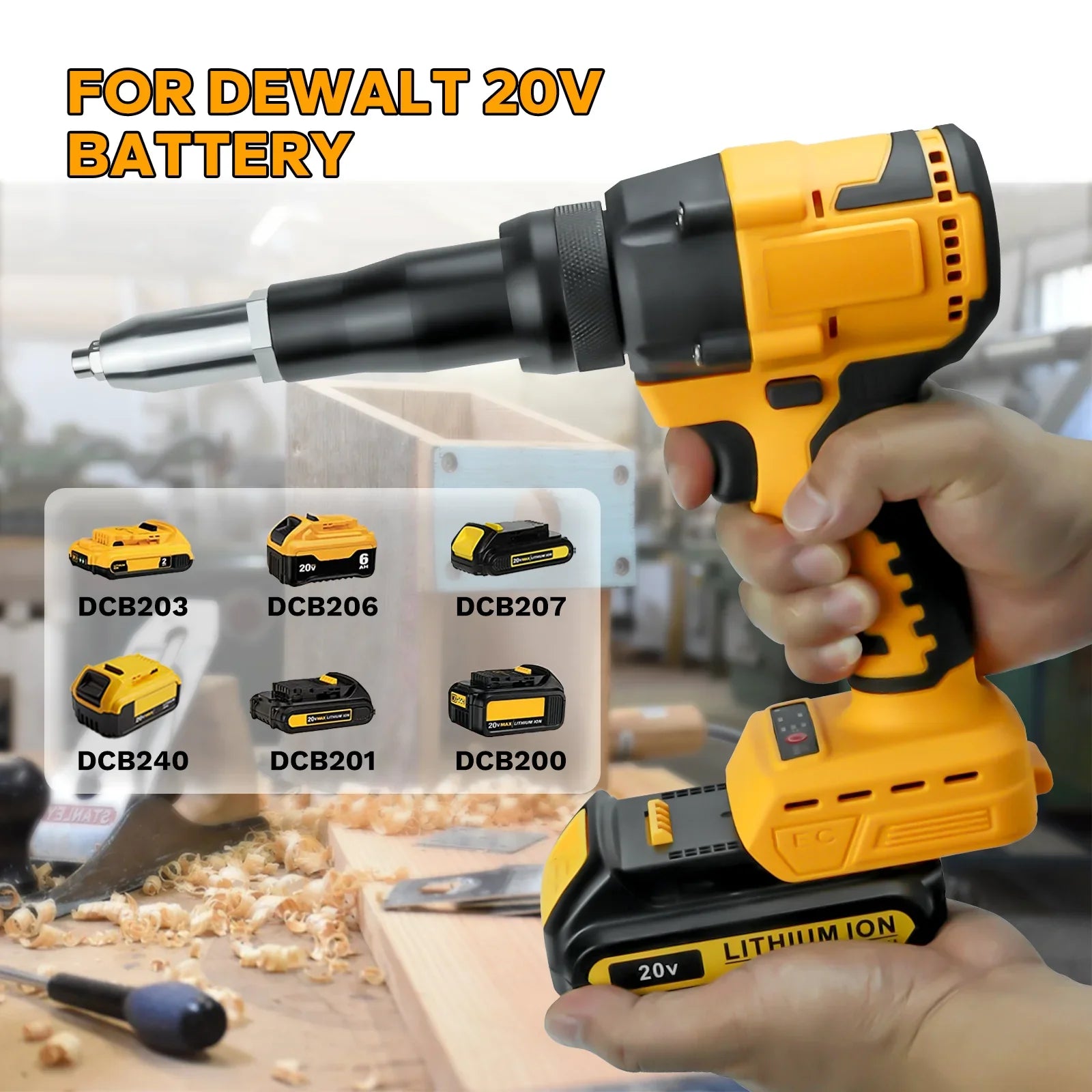 Brushless Cordless Rivet Gun - Automatic 2.4-4.8mm Tool for Dewalt 20V Battery