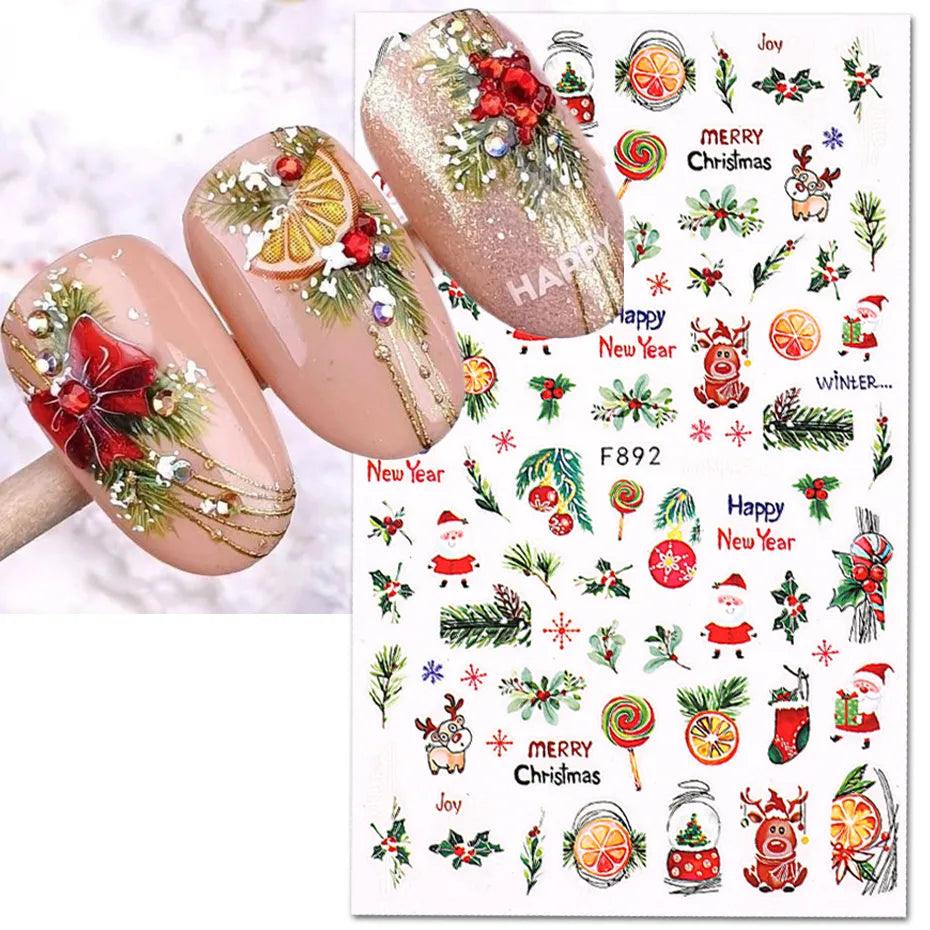 Holiday Nail Art Stickers - Snowflakes, Holly & Santa Bird for Festive Fun