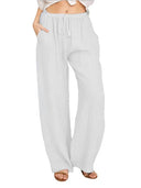 Women Cotton Linen Pants Summer and Autumn High Waist Wide-Leg Trousers