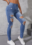 Women's Ripped Skinny Jeans High Stretch Slim Fit Denim