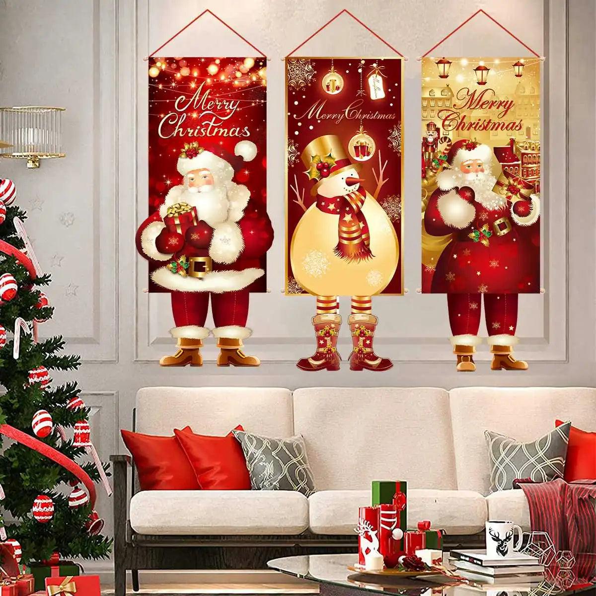 Christmas Hanging Flag Decor Set: Festive Navidad Kerst Noel Xmas Ornaments  ourlum.com   