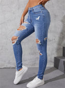 Women's Ripped Skinny Jeans High Stretch Slim Fit Denim