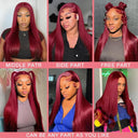 Luxury Burgundy Human Hair Lace Front Wig Bone Straight