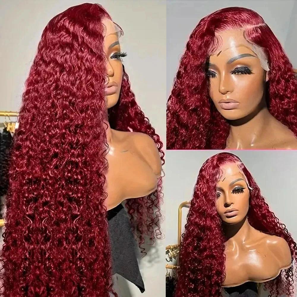 Burgundy 13x6 HD Lace Frontal Wig - 99J Deep Wave Human Hair for Women