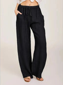 Women Cotton Linen Pants Summer and Autumn High Waist Wide-Leg Trousers