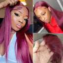 Luxury Burgundy Human Hair Lace Front Wig Bone Straight