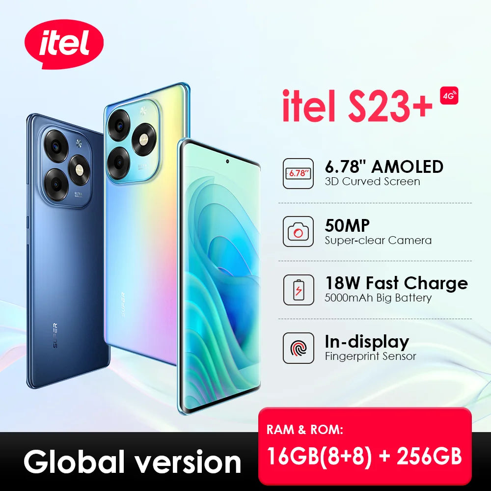 *World Premiere* itel S23+ S23 Plus NFC Smartphone Android 256GB 6.78" AMOLED 3D Curved Smart Mobile Cellphone 50MP Cell Phone