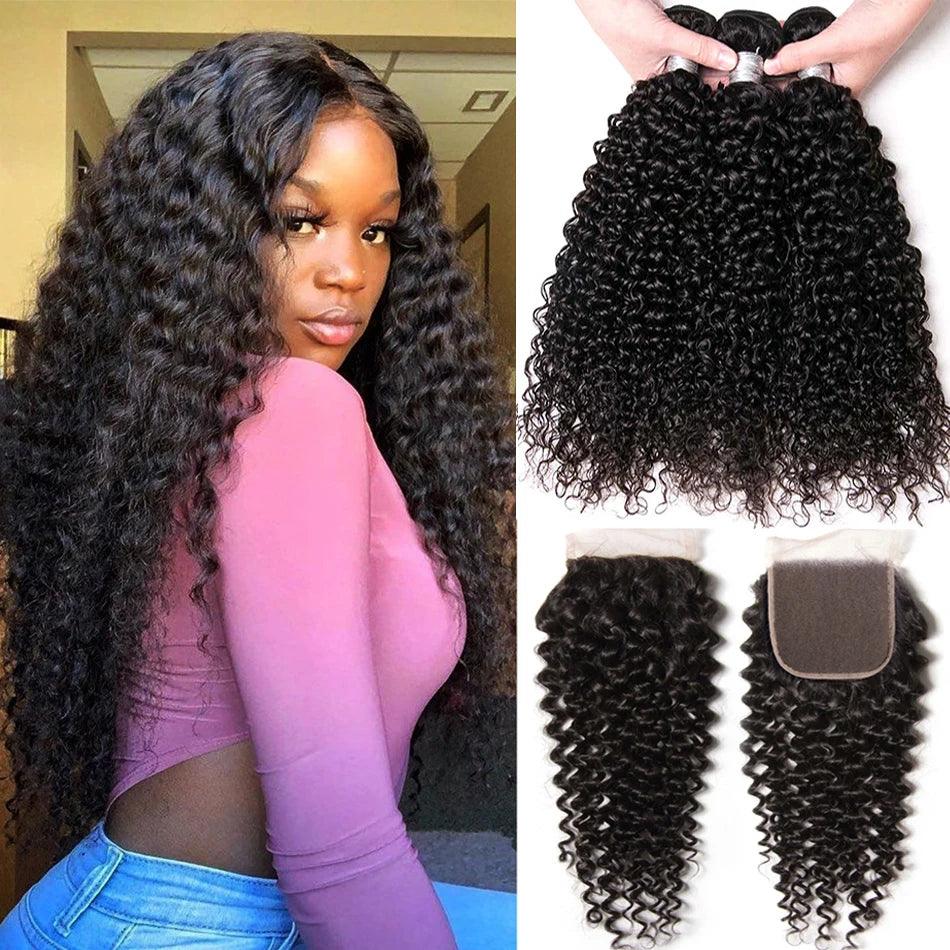 Peruvian Kinky Curly Hair Bundle Set with Lace Frontal - Premium Virgin Human Hair Collection  ourlum.com 14 16 18 Closure 12 13" x 4" 